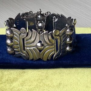 Taxco LC Silver Agave Leaf Motif Mid Century Link Bracelet No. 146